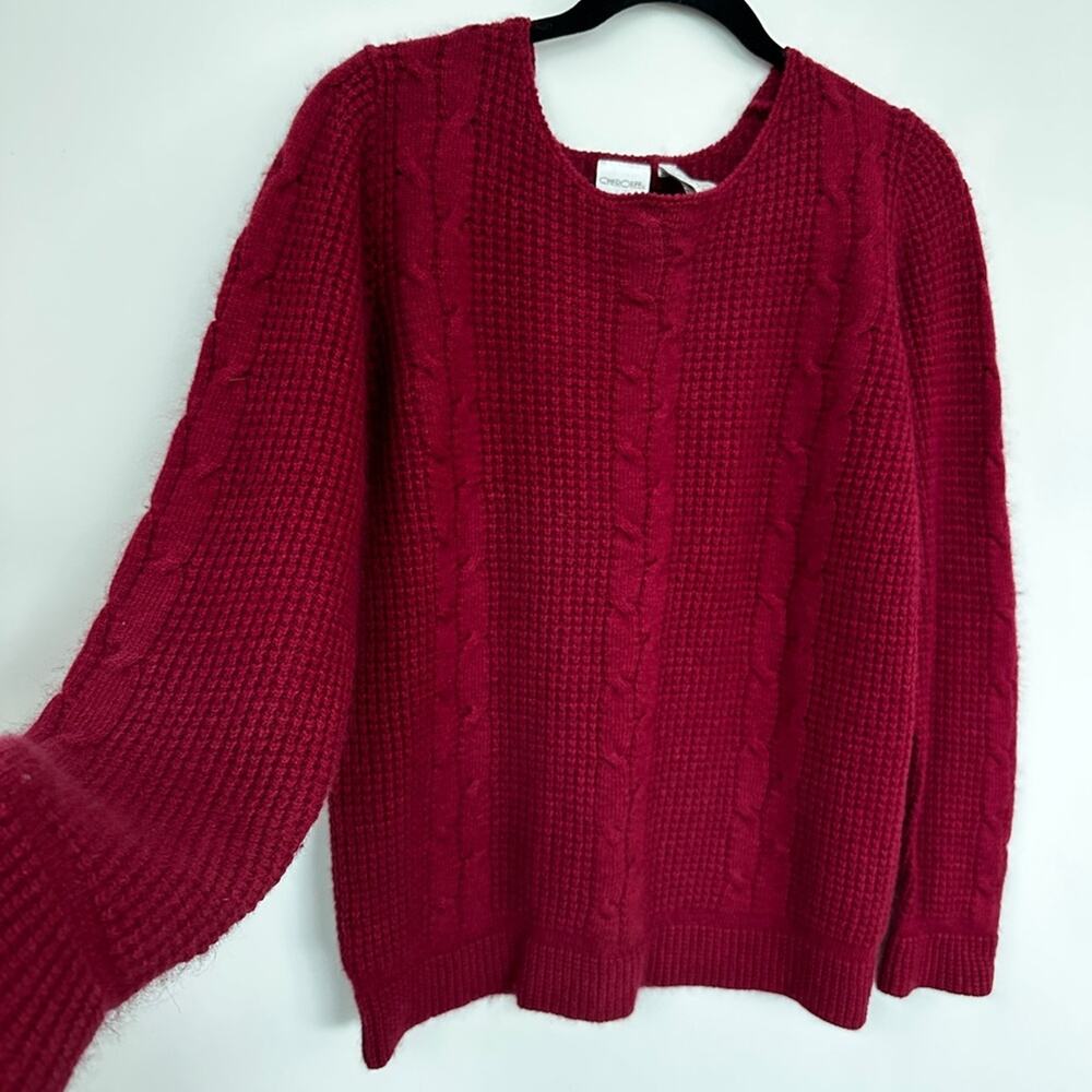 Vintage 80s Cherokee Burgundy Cable Knit Sweater Silk Angora Blend Women's L